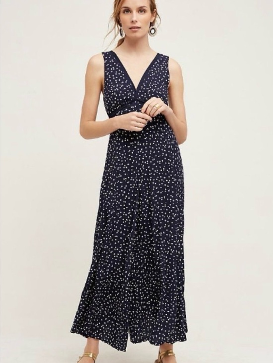 Anthropologie Pants - Anthropologie HD in Paris Tallulah Polka Dot Navy Wide Leg Jumpsuit